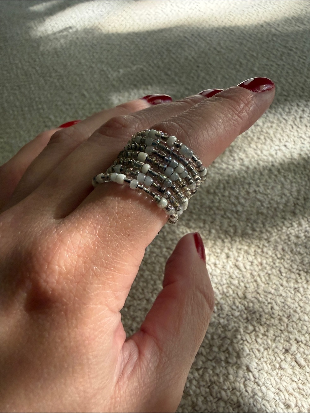 Venice Italy Handmade Grey Beaded Ring